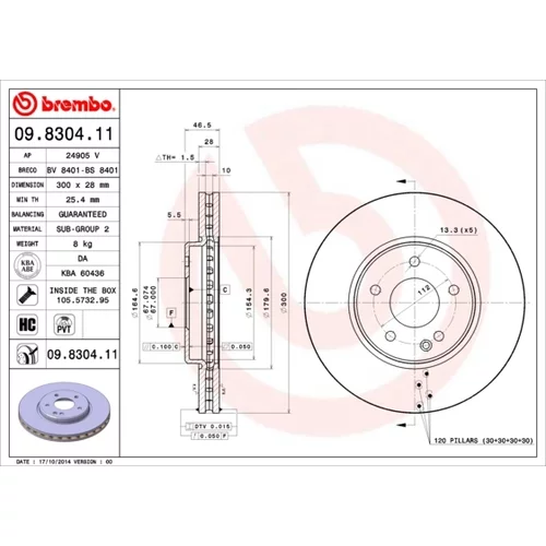 Brzdový kotúč BREMBO 09.8304.11