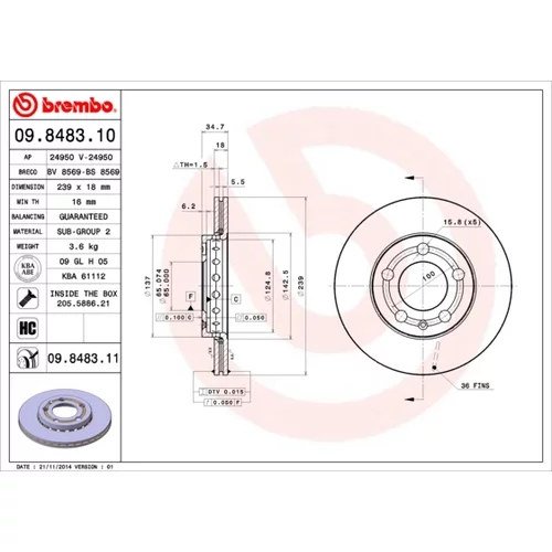 Brzdový kotúč BREMBO 09.8483.11