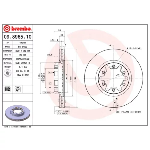 Brzdový kotúč BREMBO 09.8965.10