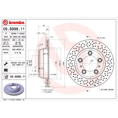 Brzdový kotúč BREMBO 09.8998.11