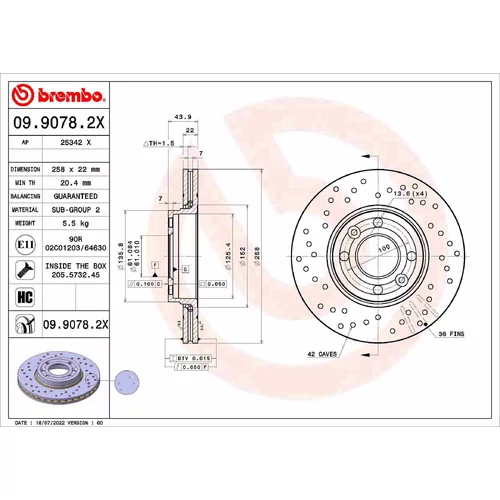 Brzdový kotúč BREMBO 09.9078.2X