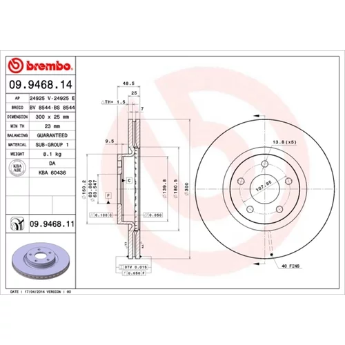 Brzdový kotúč BREMBO 09.9468.11