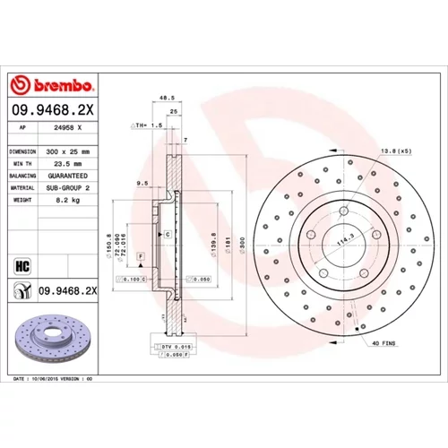 Brzdový kotúč BREMBO 09.9468.2X