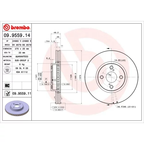 Brzdový kotúč BREMBO 09.9559.11