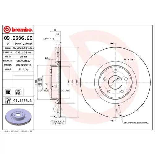 Brzdový kotúč BREMBO 09.9586.21