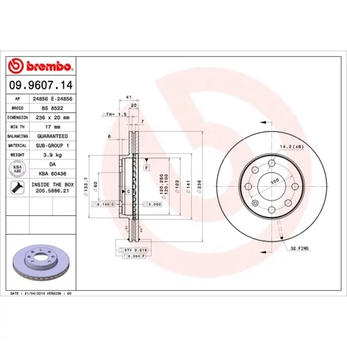 Brzdový kotúč BREMBO 09.9607.14