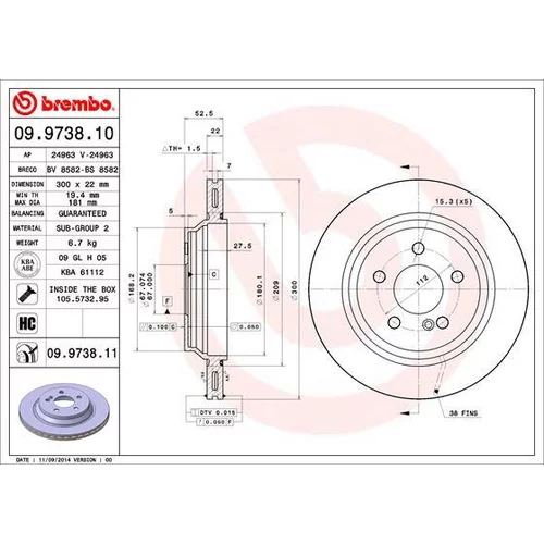 Brzdový kotúč BREMBO 09.9738.11