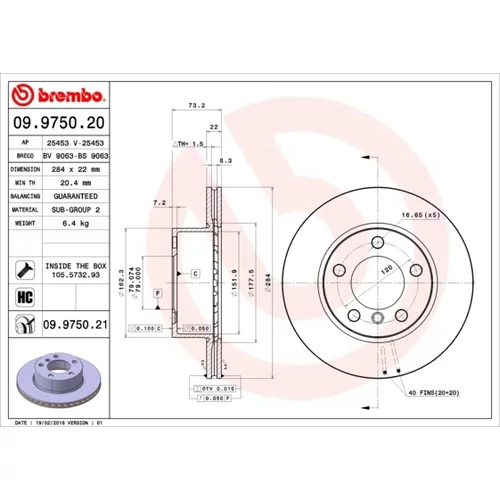 Brzdový kotúč BREMBO 09.9750.21