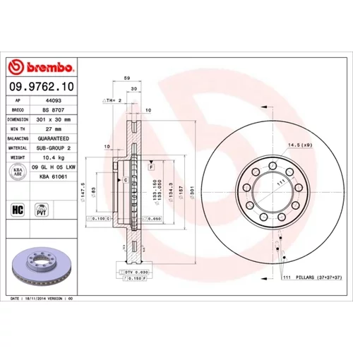 Brzdový kotúč BREMBO 09.9762.10