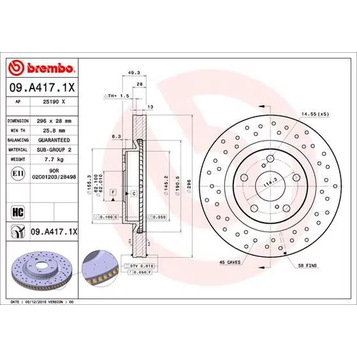 Brzdový kotúč BREMBO 09.A417.1X