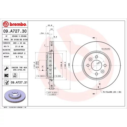 Brzdový kotúč 09.A727.31 /BREMBO/