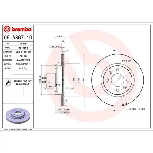 Brzdový kotúč 09.A867.10 /BREMBO/