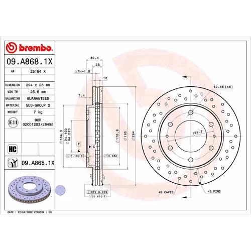 Brzdový kotúč BREMBO 09.A868.1X