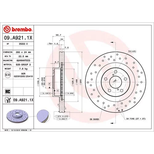 Brzdový kotúč BREMBO 09.A921.1X