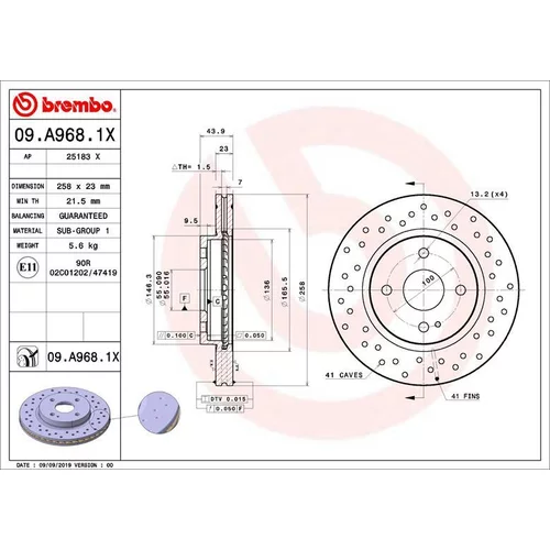 Brzdový kotúč BREMBO 09.A968.1X