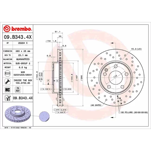 Brzdový kotúč BREMBO 09.B343.4X