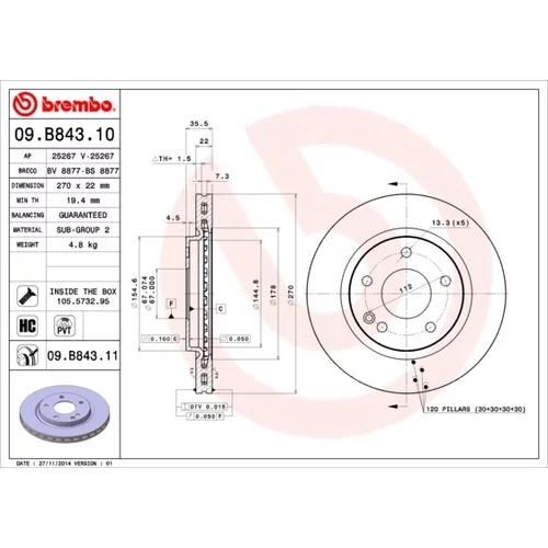 Brzdový kotúč BREMBO 09.B843.11