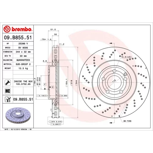 Brzdový kotúč BREMBO 09.B855.51