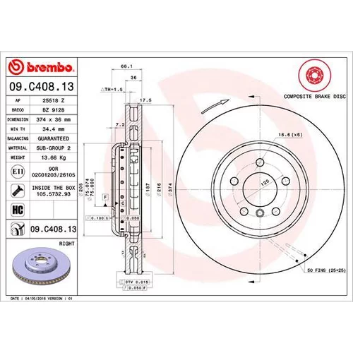 Brzdový kotúč BREMBO 09.C408.13