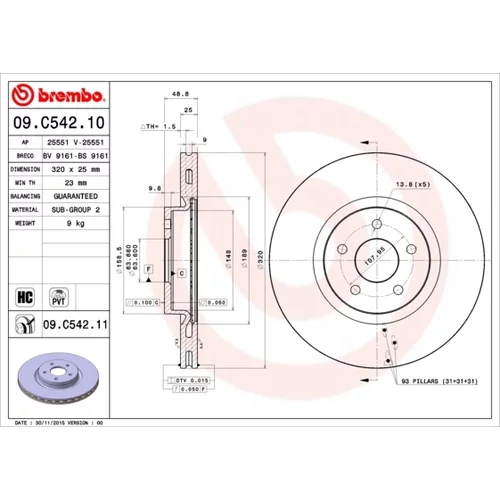 Brzdový kotúč BREMBO 09.C542.11