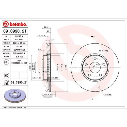 Brzdový kotúč BREMBO 09.C990.21