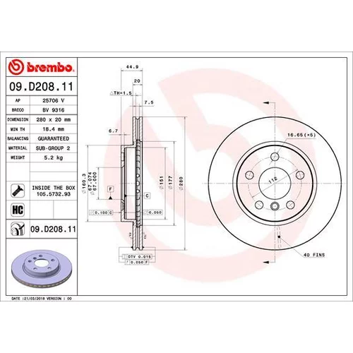 Brzdový kotúč BREMBO 09.D208.11