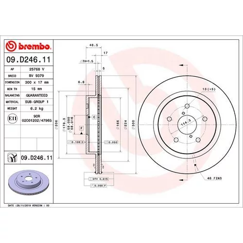 Brzdový kotúč BREMBO 09.D246.11