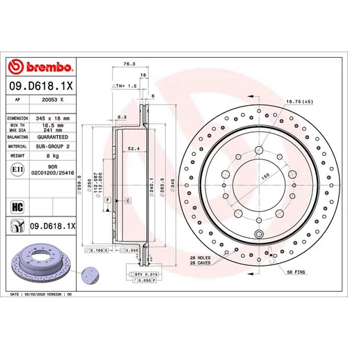 Brzdový kotúč BREMBO 09.D618.1X