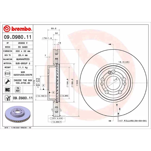 Brzdový kotúč BREMBO 09.D980.11