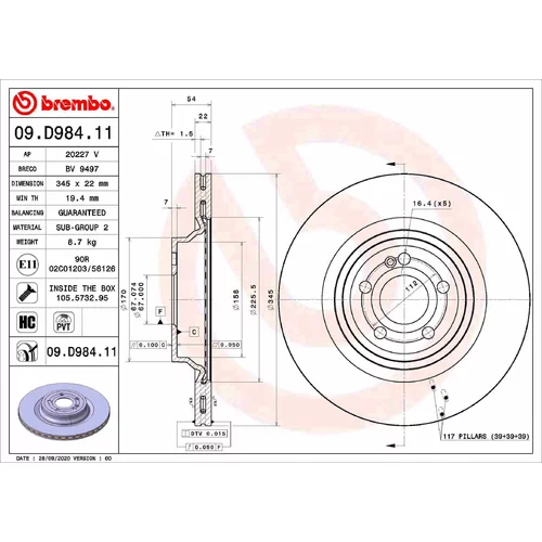 Brzdový kotúč BREMBO 09.D984.11