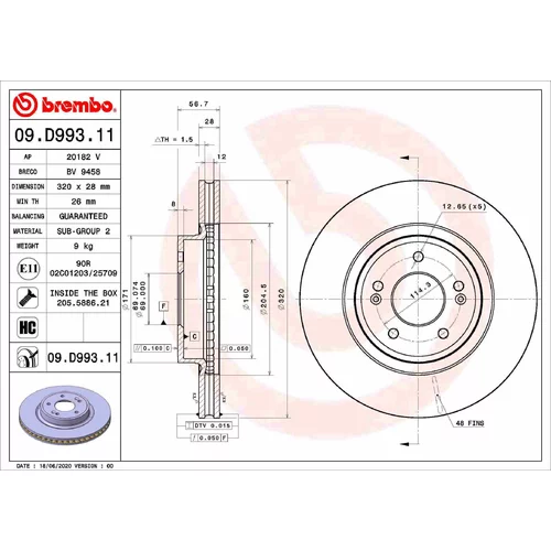 Brzdový kotúč BREMBO 09.D993.11