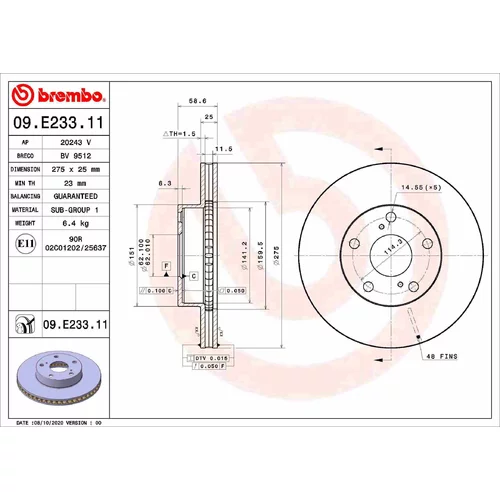 Brzdový kotúč BREMBO 09.E233.11