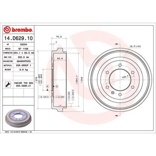 Brzdový bubon BREMBO 14.D629.10