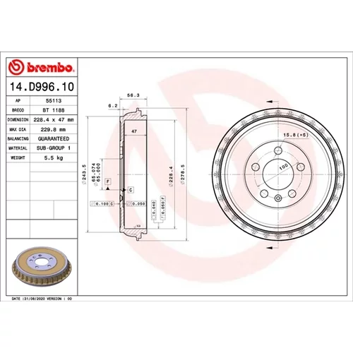 Brzdový bubon BREMBO 14.D996.10