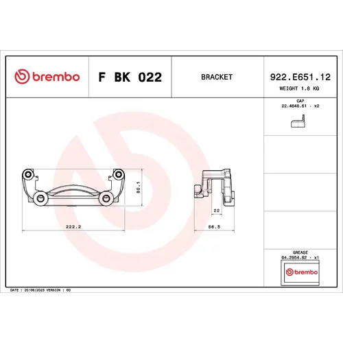 Sada držiakov brzd. strmeňov BREMBO F BK 022 - obr. 1