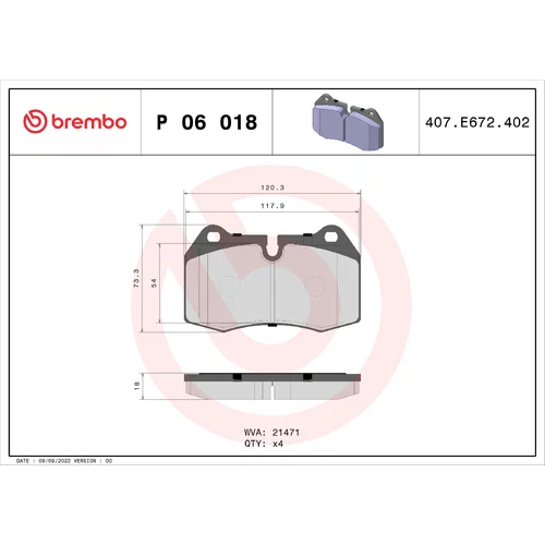 Sada brzdových platničiek kotúčovej brzdy BREMBO P 06 018