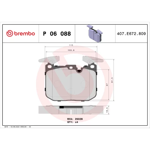 Sada brzdových platničiek kotúčovej brzdy BREMBO P 06 088X