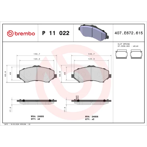 Sada brzdových platničiek kotúčovej brzdy BREMBO P 11 022