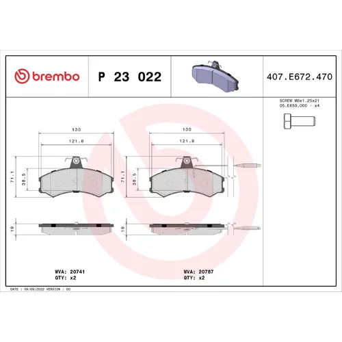 Sada brzdových platničiek kotúčovej brzdy BREMBO P 23 022