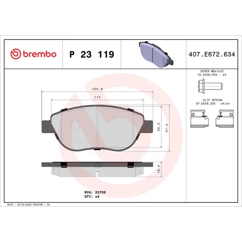 Sada brzdových platničiek kotúčovej brzdy BREMBO P 23 119