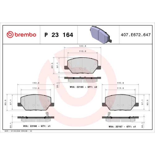 Sada brzdových platničiek kotúčovej brzdy BREMBO P 23 164X