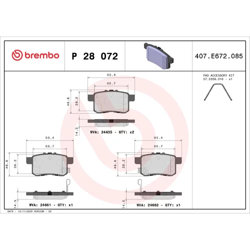 Sada brzdových platničiek kotúčovej brzdy BREMBO P 28 072