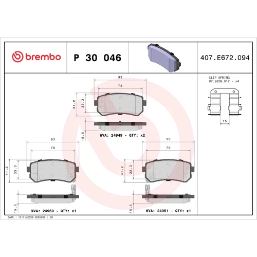 Sada brzdových platničiek kotúčovej brzdy BREMBO P 30 046