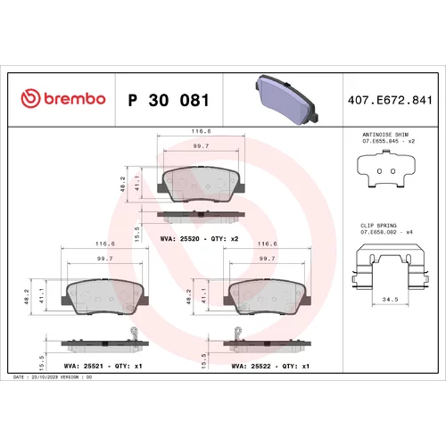 Sada brzdových platničiek kotúčovej brzdy BREMBO P 30 081