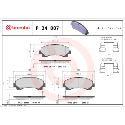 Sada brzdových platničiek kotúčovej brzdy BREMBO P 34 007