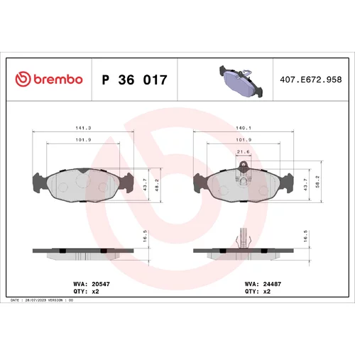 Sada brzdových platničiek kotúčovej brzdy BREMBO P 36 017