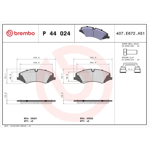 Sada brzdových platničiek kotúčovej brzdy BREMBO P 44 024