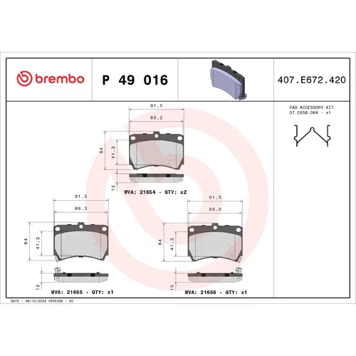 Sada brzdových platničiek kotúčovej brzdy BREMBO P 49 016