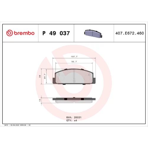 Sada brzdových platničiek kotúčovej brzdy BREMBO P 49 037