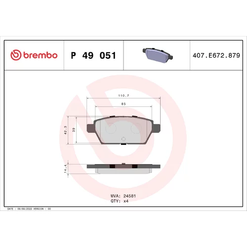 Sada brzdových platničiek kotúčovej brzdy BREMBO P 49 051